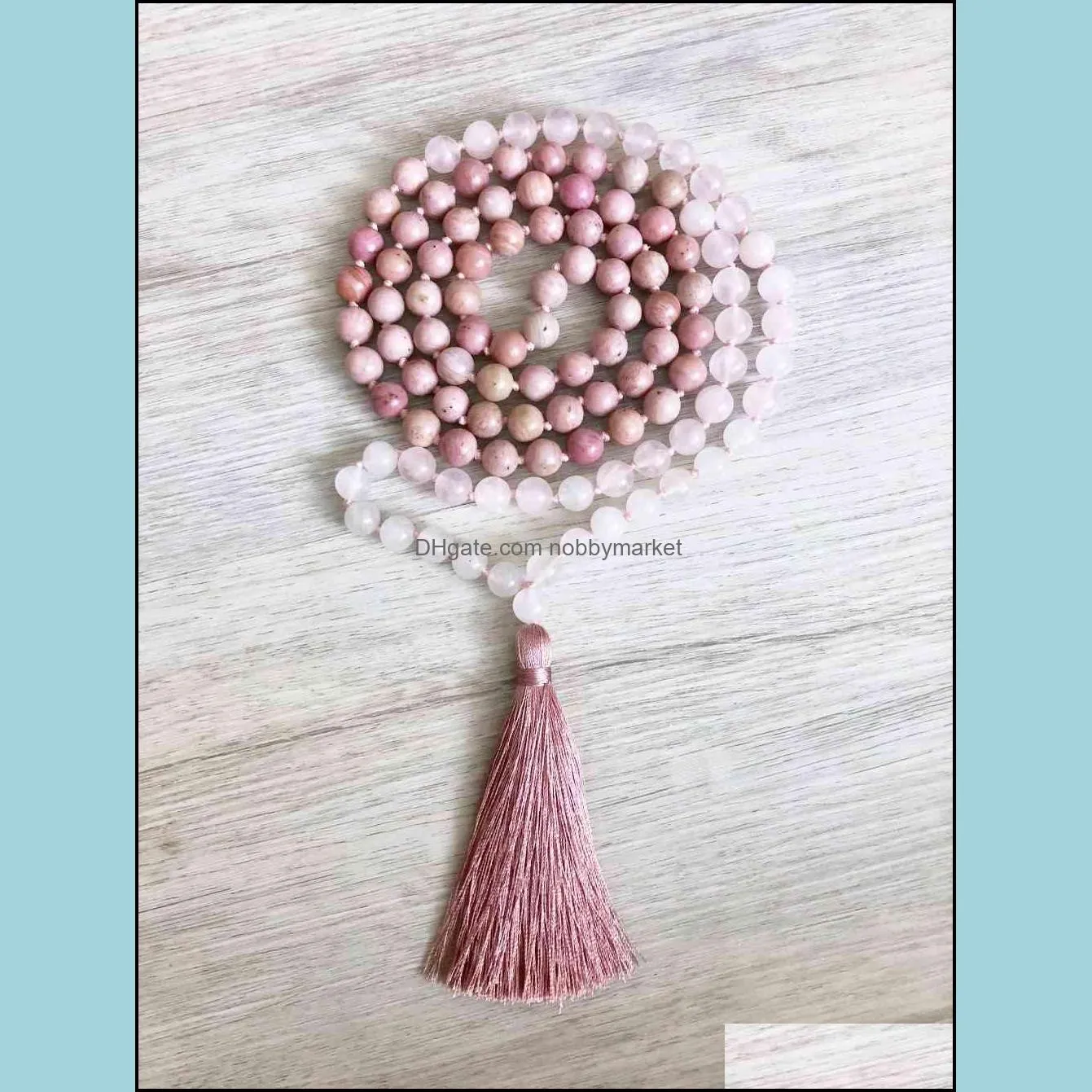 Rhodonite & RoseQuartz Necklace 108 Mala Beads Necklace Hand Knotted Necklaces Taeesl Necklaces Prayer Meditation Beads 210323