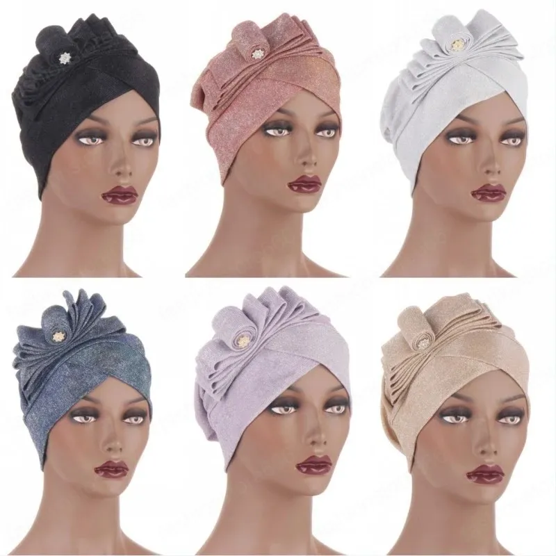 Fashion Ladies Bright Cloth Bow-knot Hair Accessories Turban Hat Headwear Muslim Woman Hijab Hat India Africa Bonnet Beanie