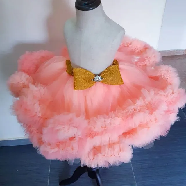 2021 I lager Rosa Blomma Flickor 'Klänningar Petticoat Tulle Bow Short Custom Made Little Girl Dress Petticoats
