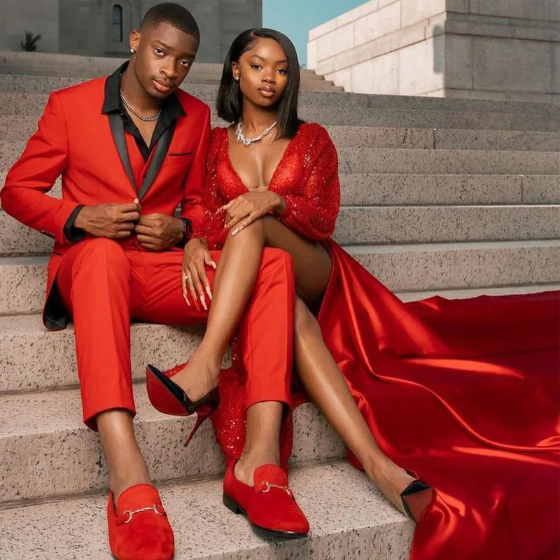 Custom Red coral tuxedo with Black Shawl Lapel for Men - Perfect for Formal Weddings, Business Proms, and Parties - 3 Piece Set