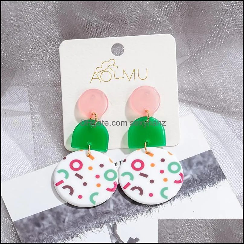 Fashion Korean Acrylic Colorful Irregular Earrings for Women Geometric Round Cute Graffiti Dangle Earings 2021 Hot Party Jewelry