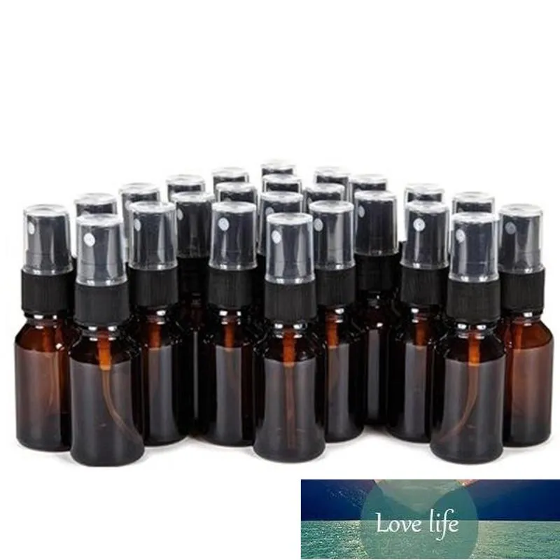 Opslagflessen pot 24 stks 1/2 oz 15 ml oranje glazen spray fles w / zwarte fijne mist spuitvulling hervulbare etherische olie lege cosmetica bevat fabriek prijs expert ontwerp