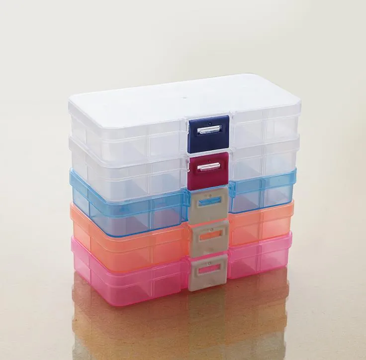 600 Stück verstellbare, transparente Kunststoff-Aufbewahrungsbox mit 10 Fächern für Schmuck, Ohrring-Werkzeugbehälter SN3044