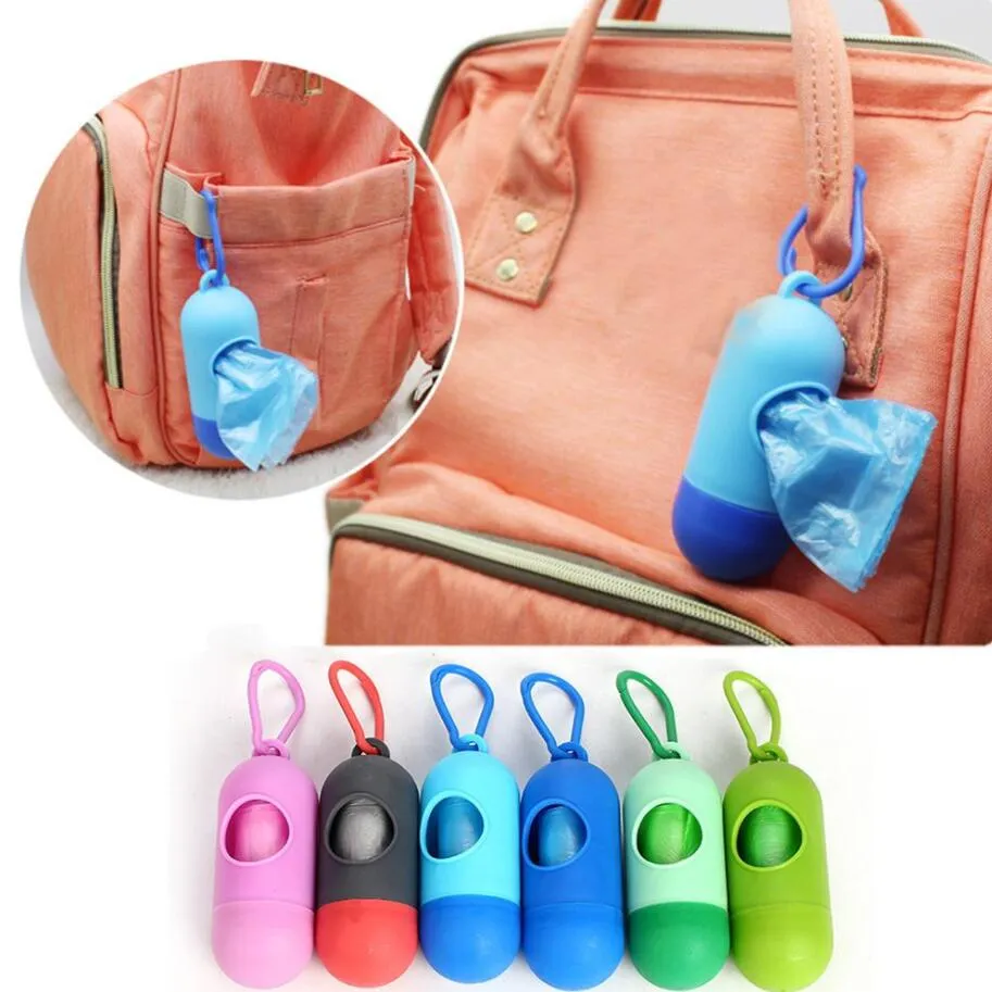 Bolsas para mascotas, bolsas de basura portátiles con forma de píldora de bala de plástico, caja de almacenamiento, bolsa de basura para limpieza de caca de perro y gato, suministros de limpieza para mascotas