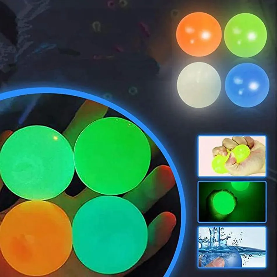 Plafond fidget jouets lumineux brillance murale collante balle murale dans les balles anti-stress squishy sombres excessives