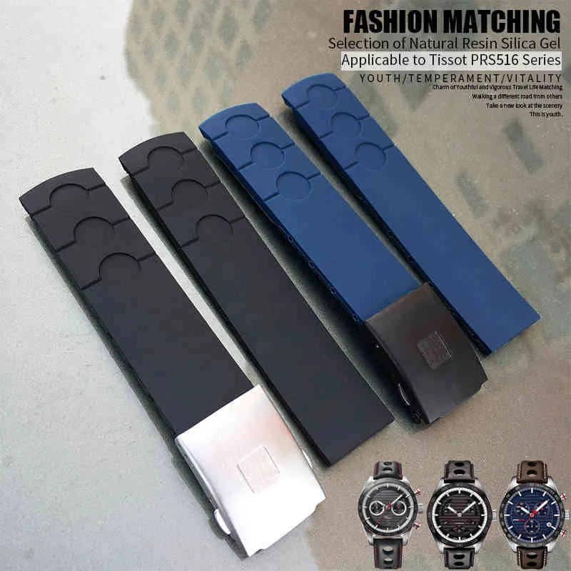 20mm de borracha silicone impermeável relógio faixa de cinta para Tissot Sports Racing PRS516 T100417 T91 T044 T021 Azul Pulseira Acessórios