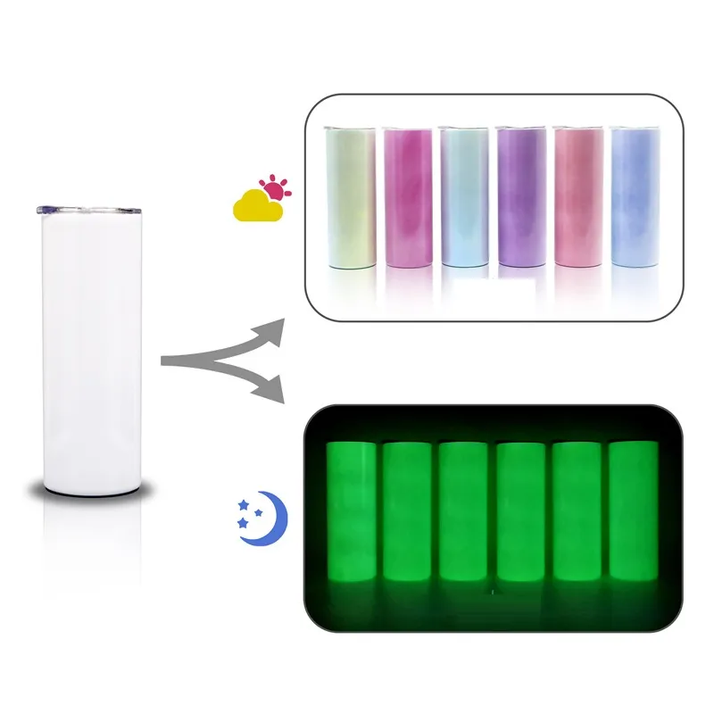 暗い紫外線の光の昇華光学ストレートの細いタンブラーの輝きを変えるdiyパターンの発光マジックカップ