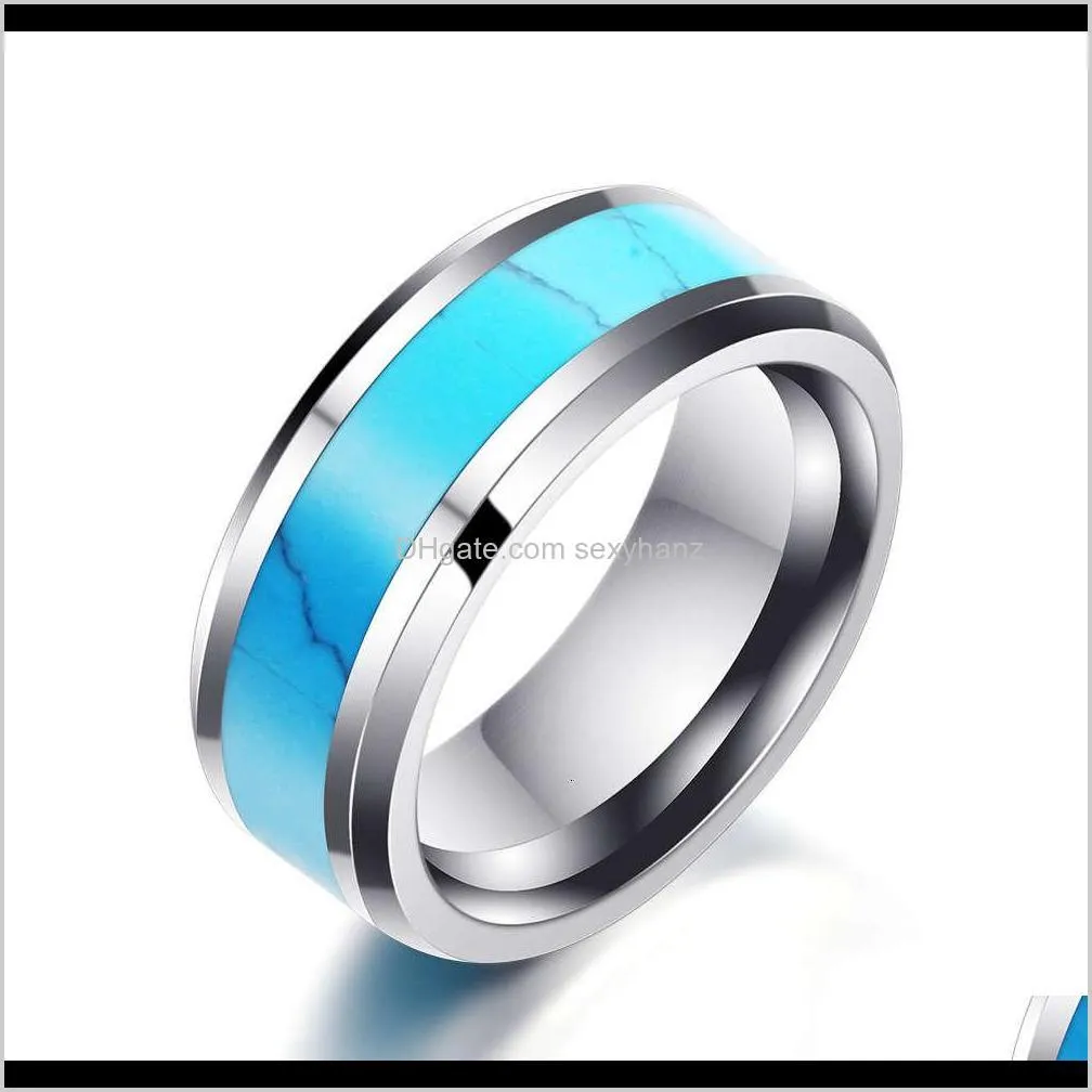 titanium stainless steel natural turquoise fashion net red men`s ring