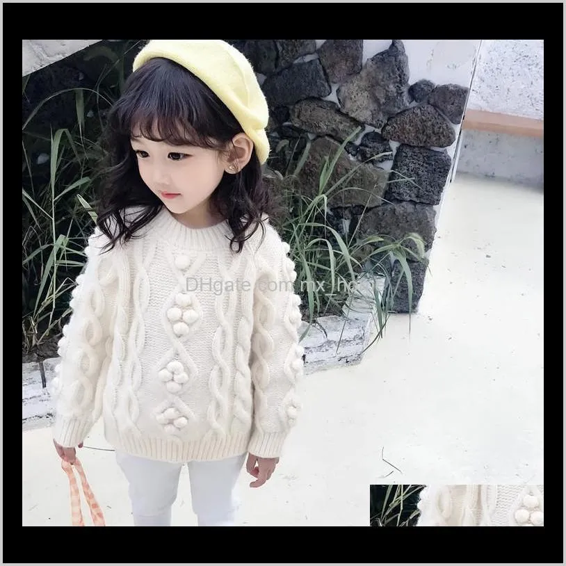 pom pom kids clothes spring baby sweater knitted hooded boys girls toddler solid sweater handmade baby pullover cardigan clothes