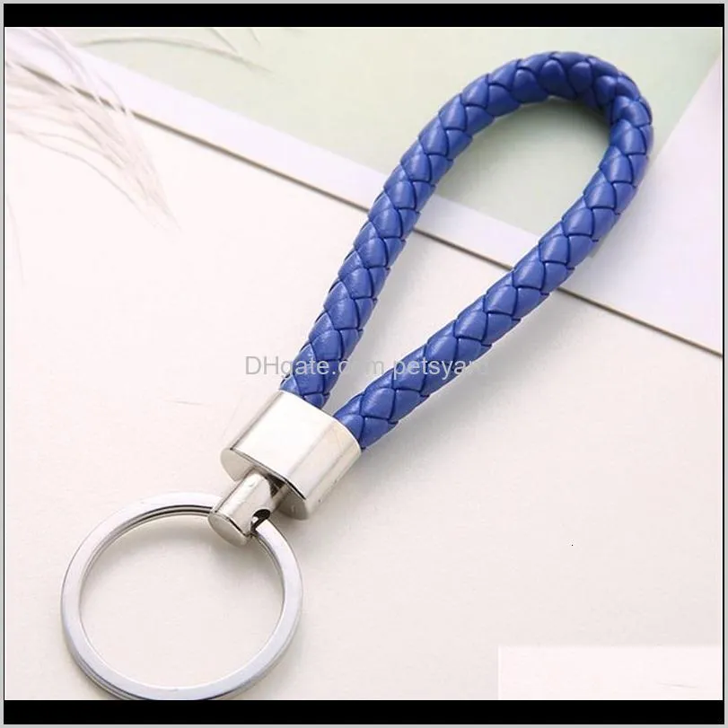 cr jewelry mix color pu leather woven keychain rope rings fit diy circle pendant key chains holder car keyrings jewelry accessories 728
