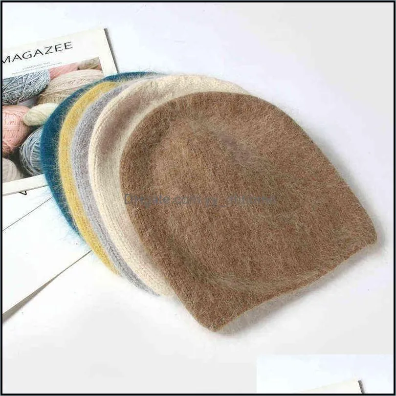 VISROVER10 colors solid color rabbit fur Winter beaniesfor woman long hair Warm cap Casual High Quality soft handfeeling Gift 211228