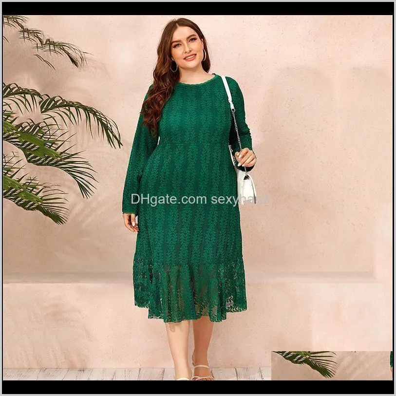 plus size lace dress women 2020 autumn winter long sleeve party dress green high waist maxi long dresses1