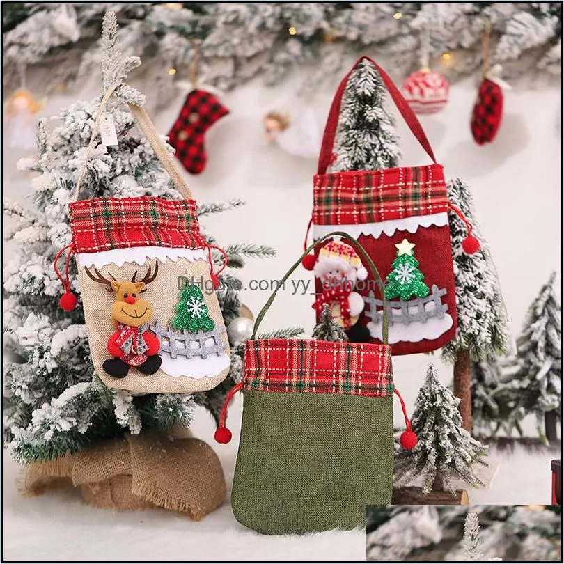 Christmas Drawstring Candy Gift Goodie Bags with Handles Snowman Reindeer Santa Sacks for Kids Party Favors PHJK2110