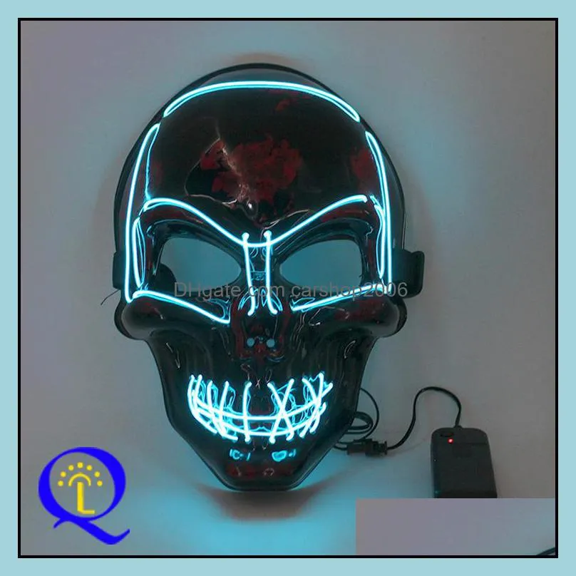 LED Light Up Horror Mask Halloween Glow Skull Mask Full Face Halloween Super Scary Party Masks Festival Cosplay Costume Supplies DBC