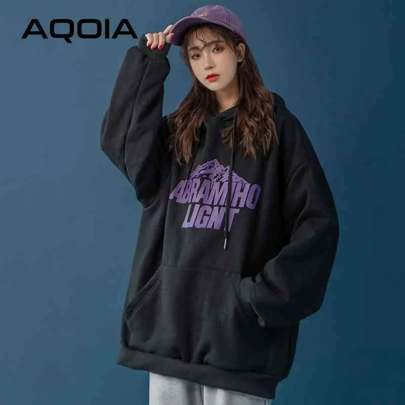 Autumn Snow mountain Printing Women Hoodies Sweatshirt Korean style Oversize Sweatshirts Plus Size Female Pullovers 210521