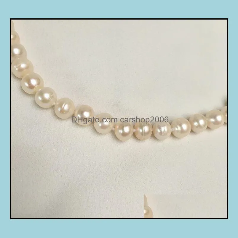 9-10mm Beaded Necklaces Natural White Baroque Pearl Necklace 18 Inch Women`s Gift Jewelry