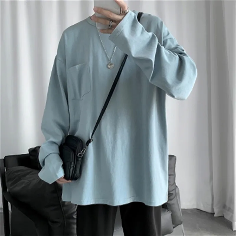 Autumn and winter men's turtleneck long-sleeved T-shirt Korean loose solid color bottoming shirt tide 210420