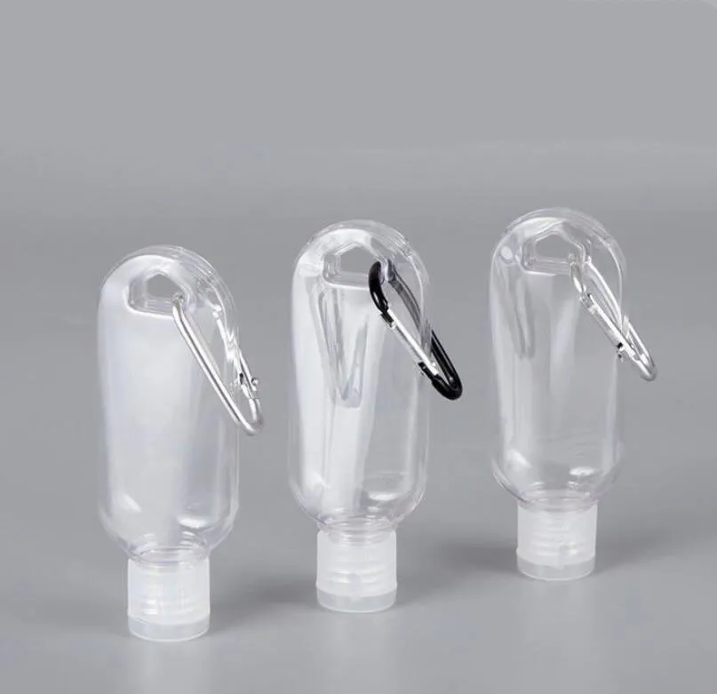 50ML Empty Alcohol Refillable Bottle With Key Ring Hook Clear Transparent Plastic Hand Sanitizer Bottle For Travel