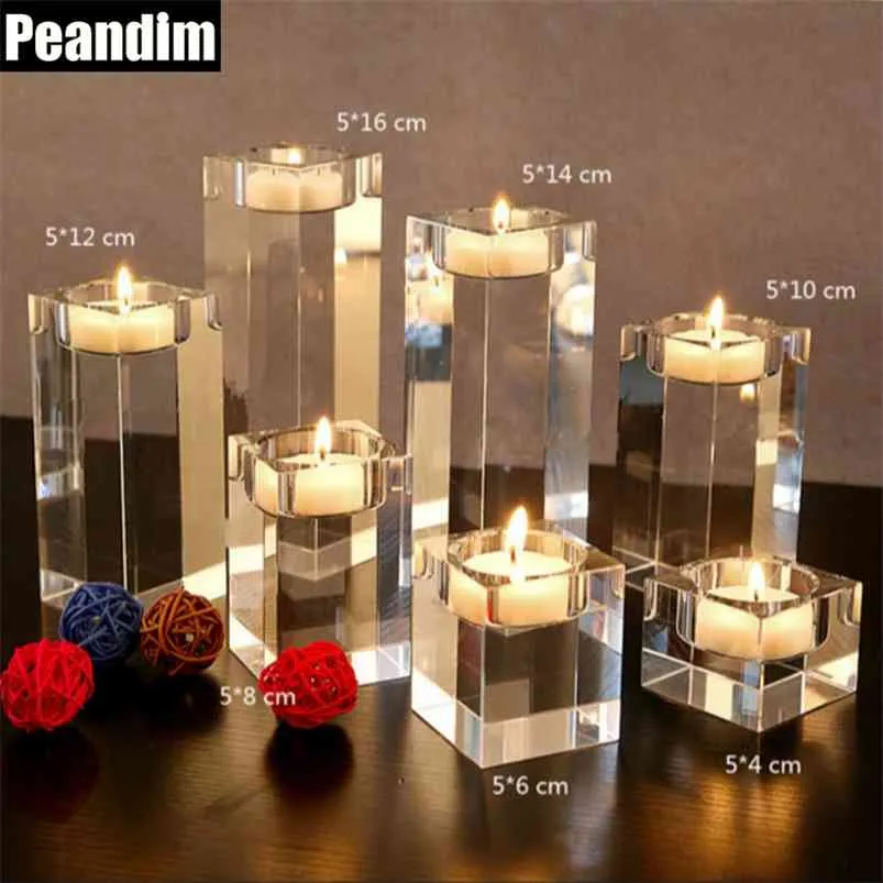 Peangdim Heminredning Ljusstake Bröllopsidé K9 Crystal Candle Holder Table Centerpieces Bar Kafé Dekorationer 210722