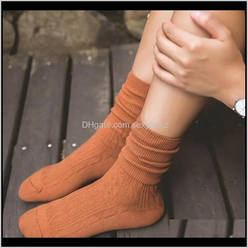 1pair 9 colors hot sale casual fashion women warm thick high white black wine red socks pile heap socks solid color comfortable
