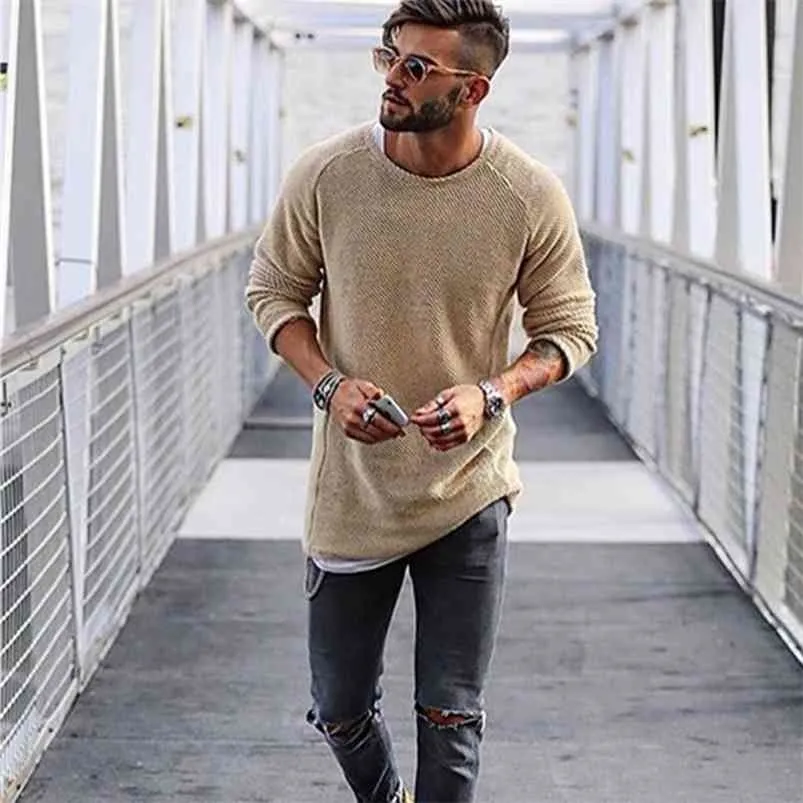 Autumn Casual Solid O Neck Sweater Men Pullover Sweaters Casual Jumper Male Knitted 210813