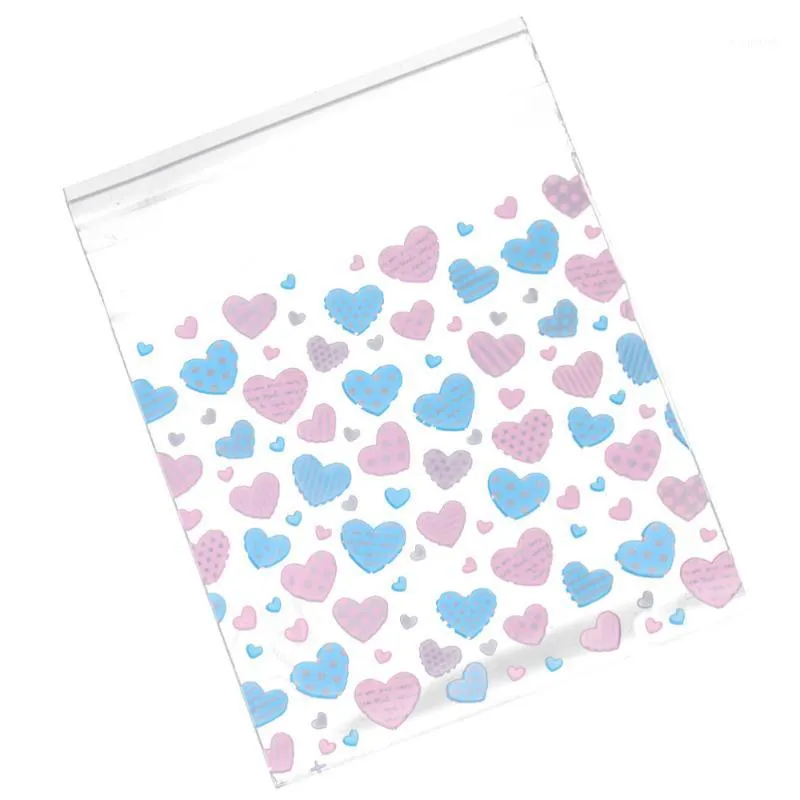 Gift Wrap 200pcs Love Heart Printing Candy Bags Valentines Day Biscuits Packaging Translucent Self Adhesive Cookies Pouch