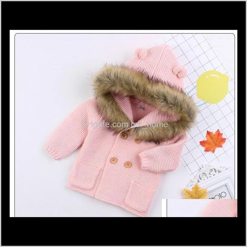 2019 new baby boy`s hooded fur collar jackets infant knitted coats toddler clothes outwear 70-80-90-100 4pcs/lot