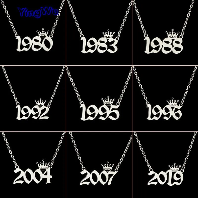 Stainless Steel Year Number Necklaces For Women Unique Design Birthday Tiaras Crown 1984 1994 1996 2002 Choker Gift Pendant