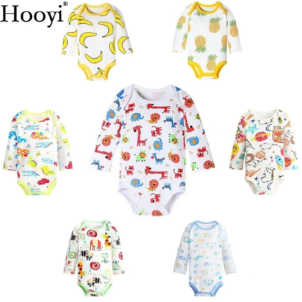 Bebê meninos bodysuit recém-nascido roupas manga longa um macacão de uma peça 100% algodão bebe roupas zoológico animal dos desenhos animados camiseta 0-2Y 210413