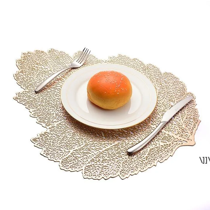 Hollow Out Leaf Design Mats PVC Izolacja Podkładka Okładzina odporna na ciepło Niepoślizgowe Wodoodporne Podkładki Luksusowe Stół Dining RRF12741