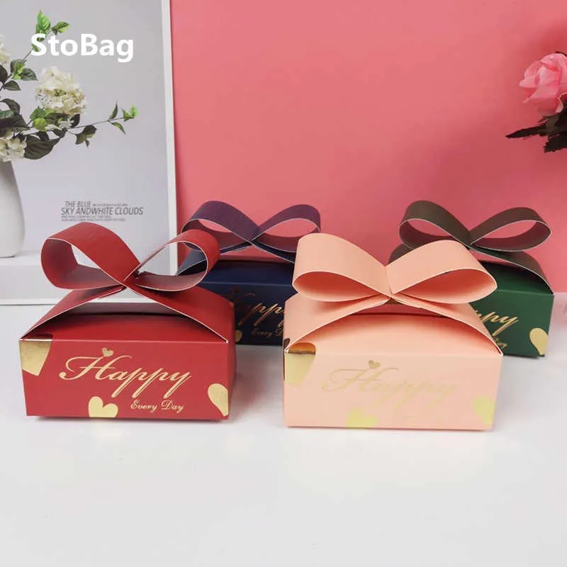 Stobag 100pcs 6x10x4cm幸せな毎日結婚式の誕生日パーティーチョコレートキャンディー包装手作りギフトスナックデコレーション好意210602