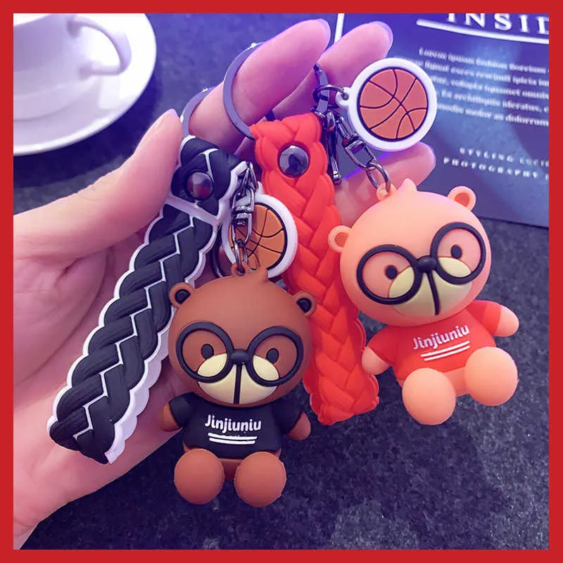 Cartoon Anime Bear Epoxy Keychain Creative Par Present Mjuk Gullig Keychain Pendant Tillbehör G1019