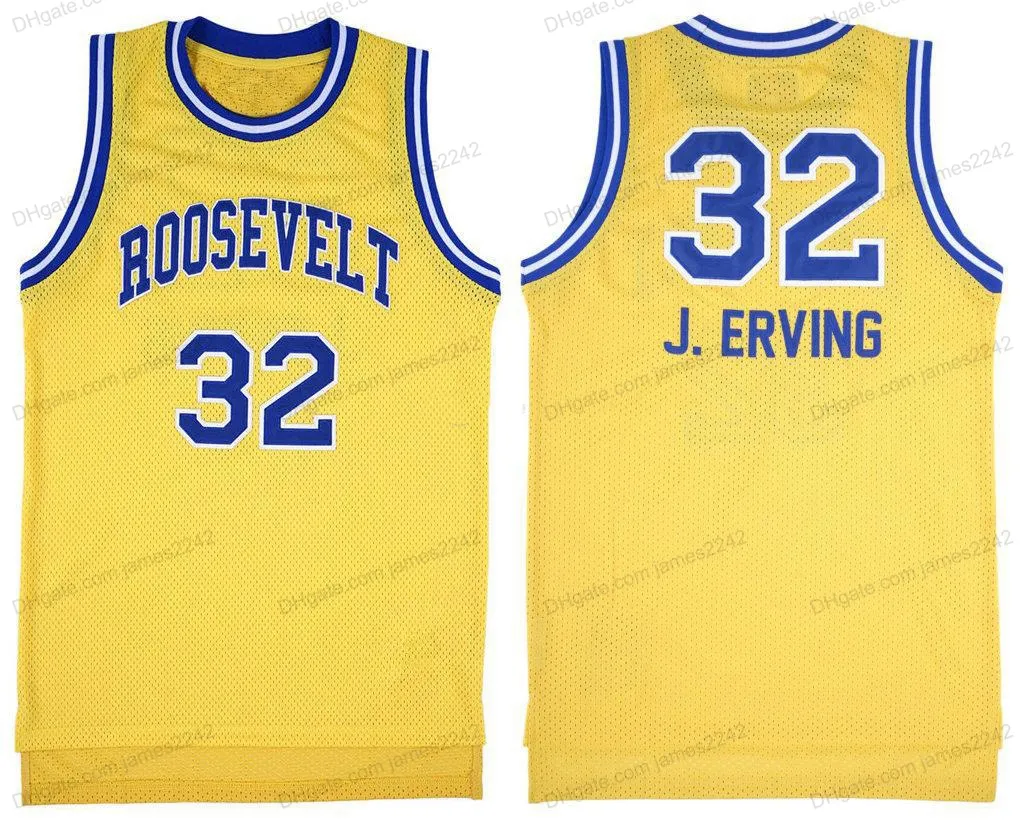 Custom J. Oerving High School Basketball Jersey Heren Alle gestikte Gele maat 2xS-5XL-nummer en naam Jerseys Topkwaliteit