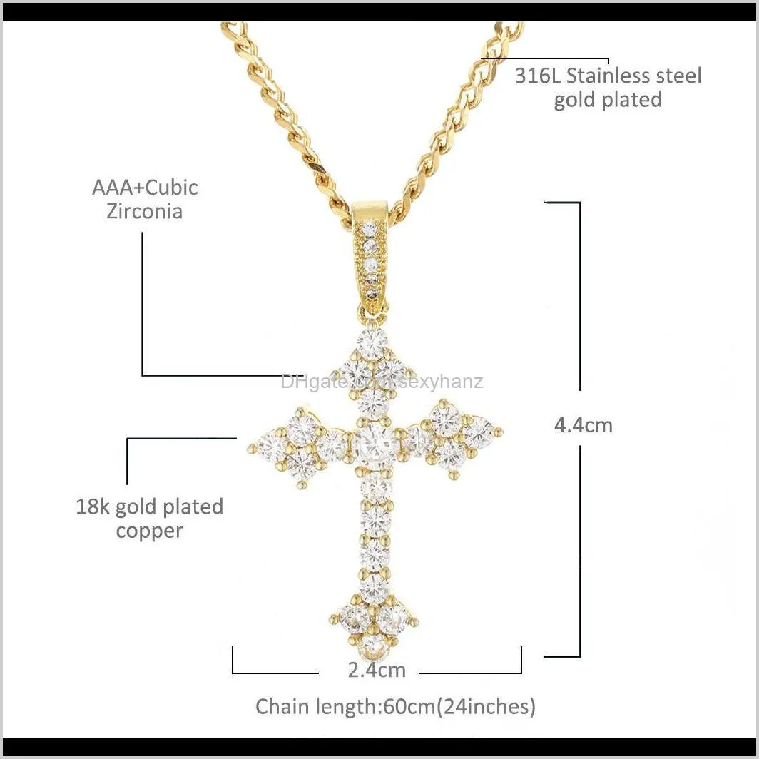 hip hop cross pendant necklace micro pave cz stones men jewelry christmas gift with cuban chain or tennis chain