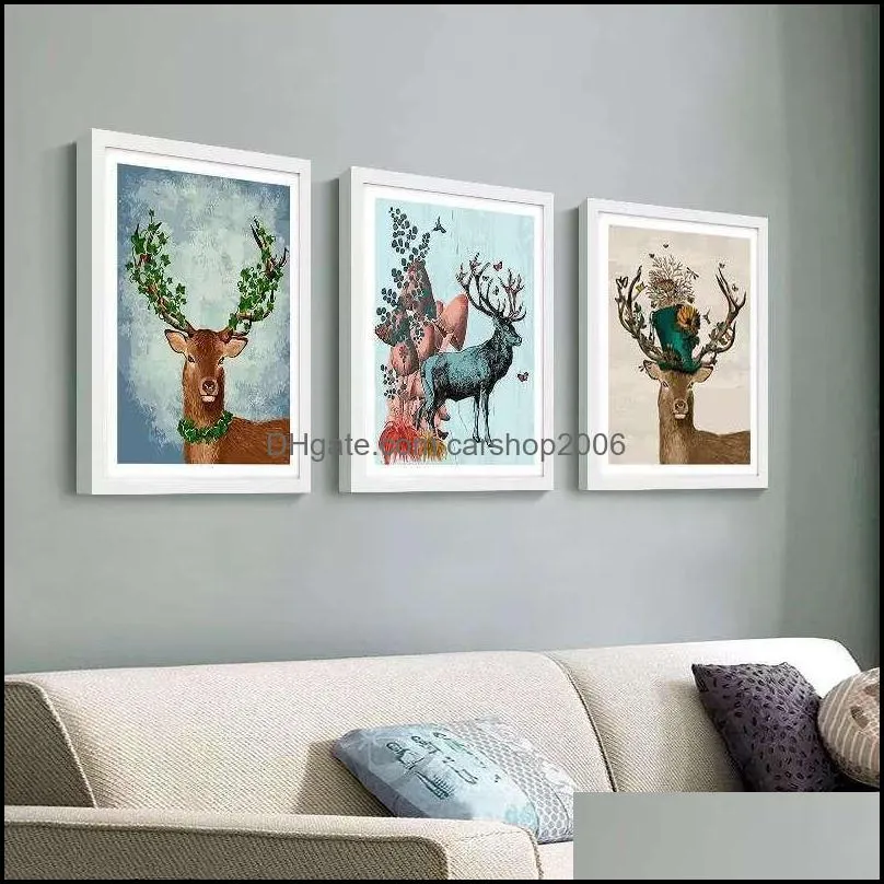 DIY Oil Painting Decorated Animal Picture Art Paint Hand Painted Deer Oil Painting For Sofa Wall Decor No Frame 16*20inch VT1495-1