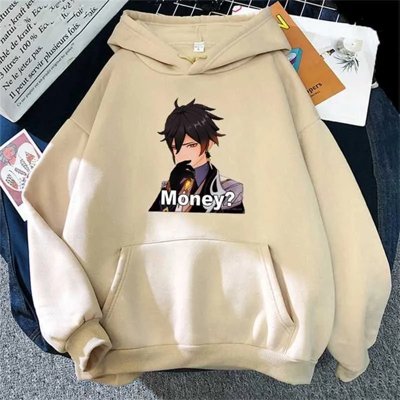 Zhong Li Baskı Genshin Etki Oyun Anime Hoodie Kadınlar / Erkekler Streetwear Kawaii Tees Giysileri Büyük Boy Kazak Harajuku 12 220120