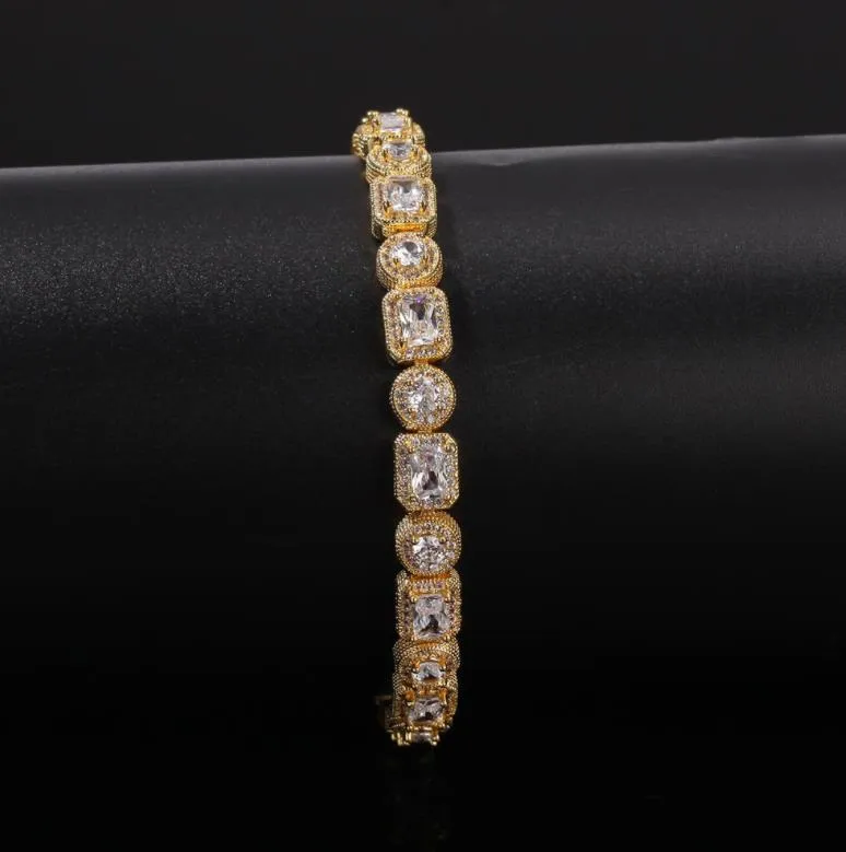 Tennis Bracelets Jewelry men Square Round Mixed Diamonds Bling Tenns Bracelet Gold 8Inch 8Mm Simulate Dimonds Bangles Braceles