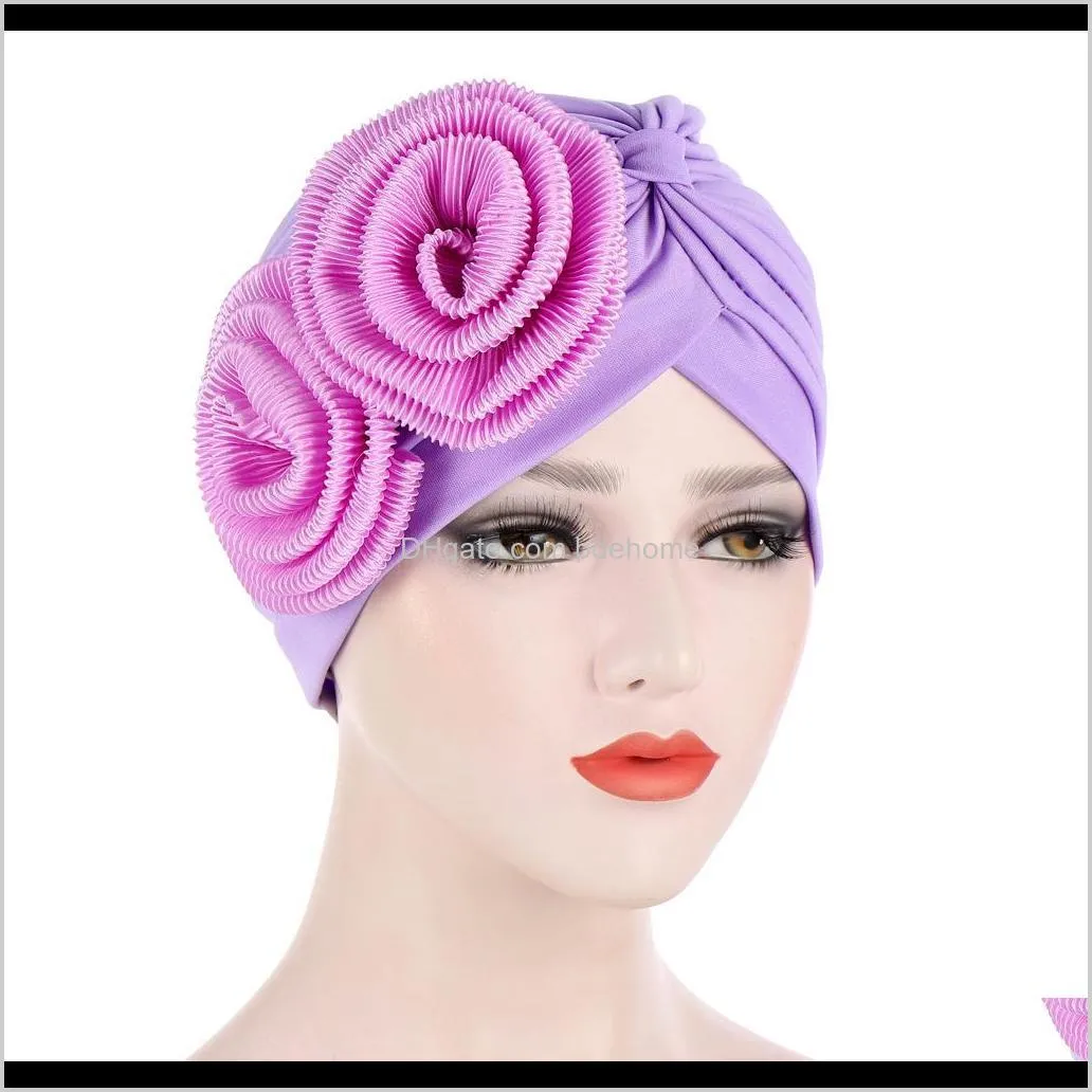 2020 new style popular flower turban hat knot india cap muslim hat hijabs muslim scarf big flower