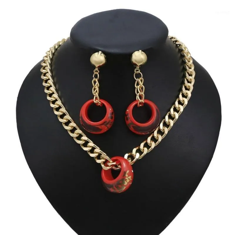 Earrings & Necklace High Quality Colorful Stainless Steel Resin Jewelry Set The Price Is Close To People Deeply Loved BY Women Sets