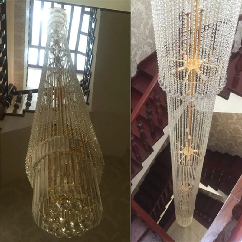 Chandeliers Duplex Villa Spiral Stair Chandelier Long Crystal Lighting Modern Living Room Luxury