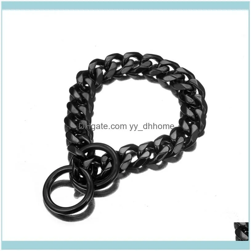 Chains Large Black Dog Collar, 19mm Heavy Stainless Steel Fierce Training Choke Cuban Link  Chain Pet Necklace