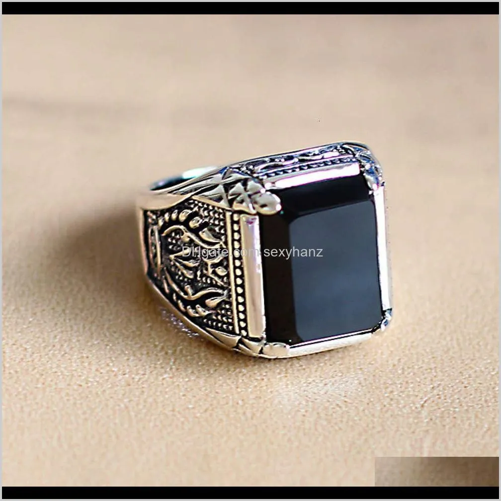 personality silver new style comes to china domineering men`s black agate s925 ring