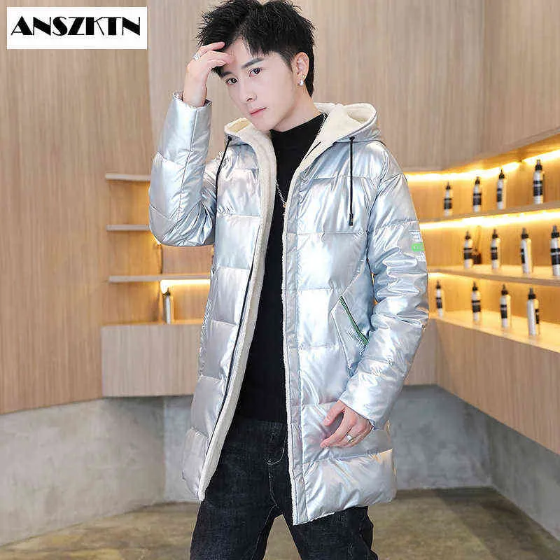 ANSZKTN winter 2020 men's longWARM jacket with hood and bright face Cotton-padded jacket cotton-padded clothes G1108