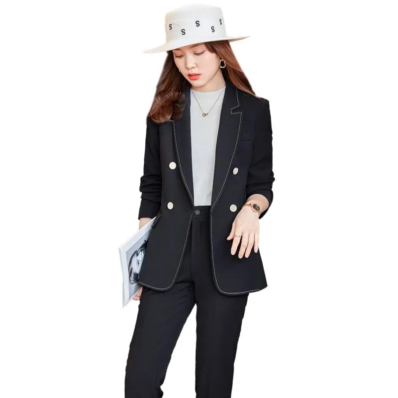 Damskie spodnie damskie 2021 Przyjazd Jesień Winter Women Black Pant Suit 2 Biurowe Panie Business Work Wear Formalne Blazer i Spodni