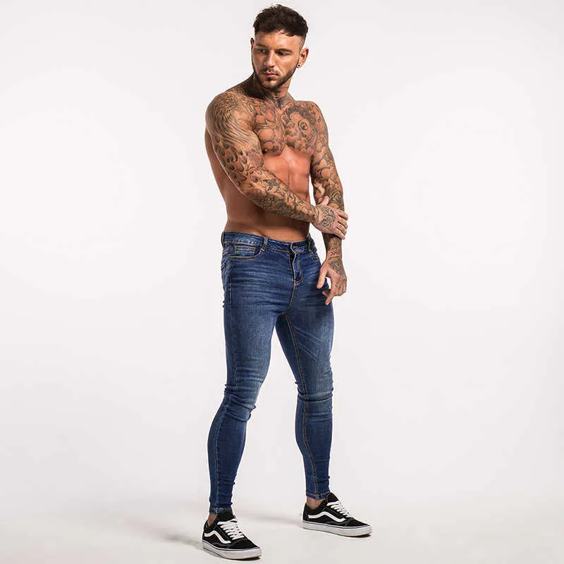 Gingtto Blue Jeans Slim Fit Super Skinny Jeans For Men Street Wear Hio Hop Ankle Tight Cut Closely To Body Big Size Stretch zm05 S2887