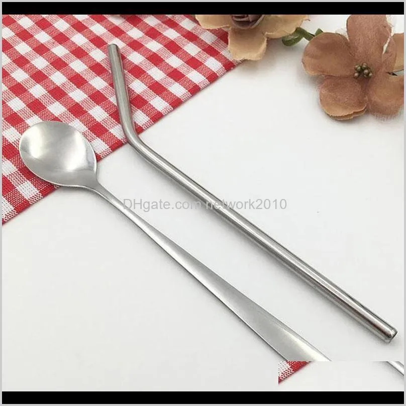 2019 1set=4pcs drinking straw +1pcs cleaning brush blister pack stainless steel 215mm length for bar xmas party 6mm 