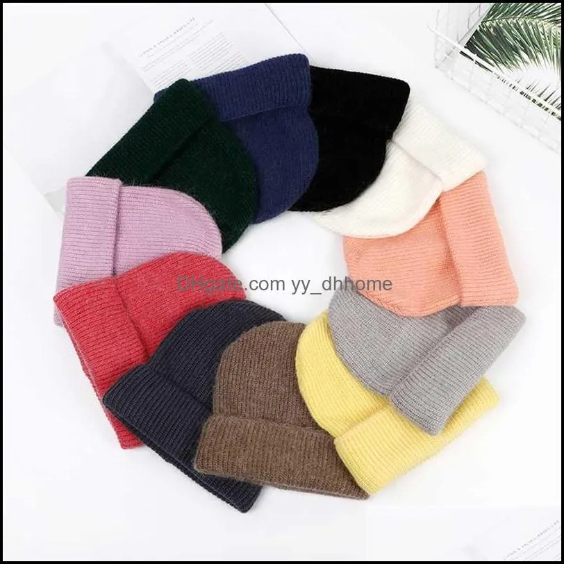 Women Winter Hat Knitted Beanie Hat Cashmere Knitted Hats for Women Cap Winter Autumn Rabbit Fur Ladies Solid Beanies Bonnet 211228