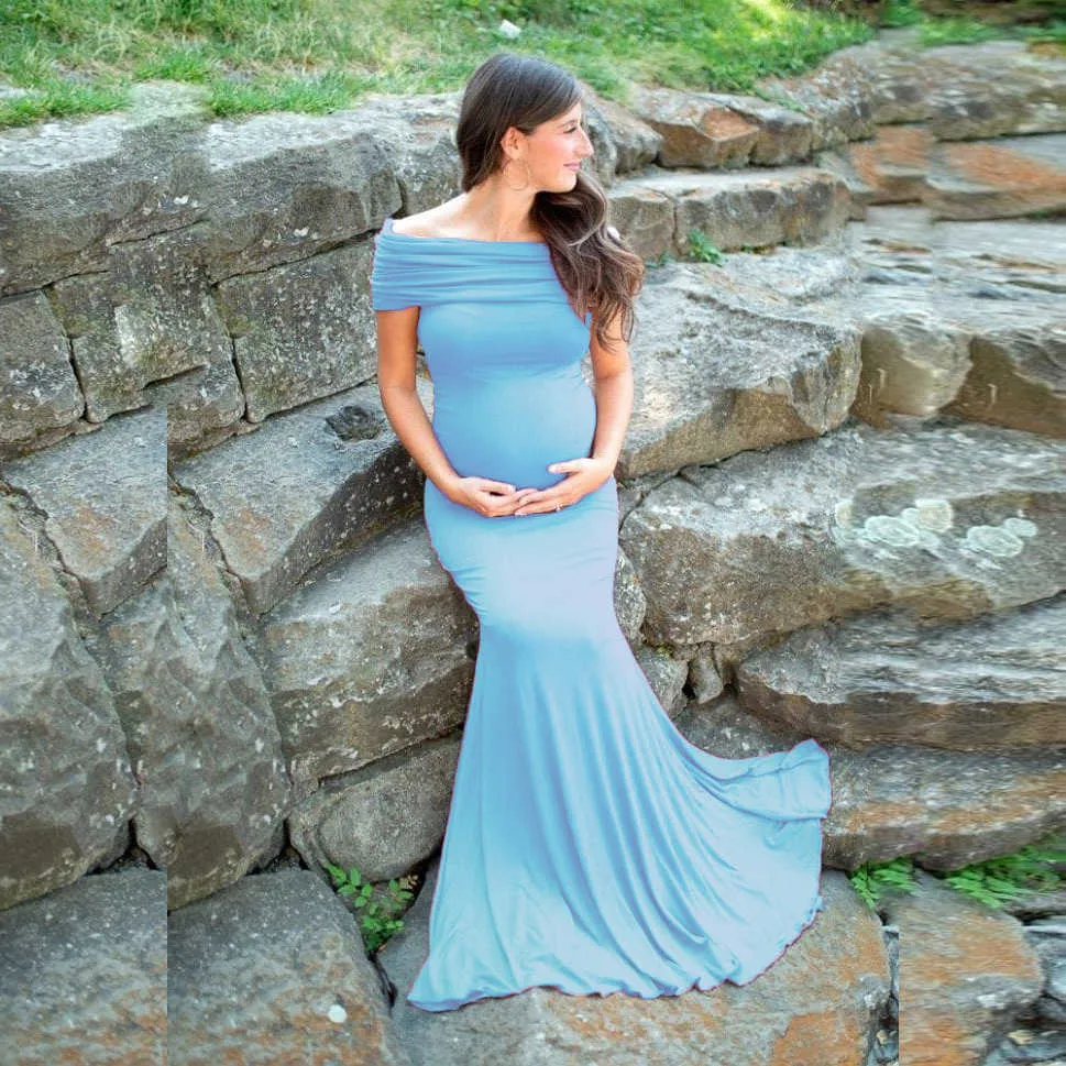Shoulderless Maternity Dresses Photography Props Long Pregnancy Dress For Baby Shower Photo Shoots Pregnant Women Maxi Gown 2020 (6)