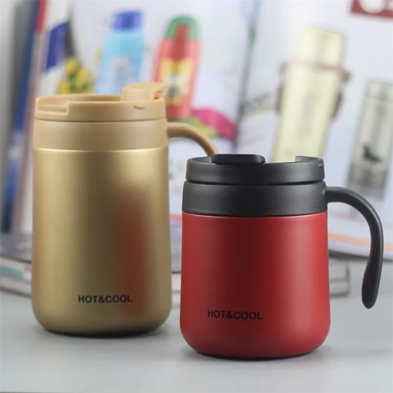 Tasse à café de 330 ml Tasse à vide Thermos Tasses à eau isolées en acier inoxydable Tumbler avec couvercle à poignée et cuillère à mélanger Bureau 210913