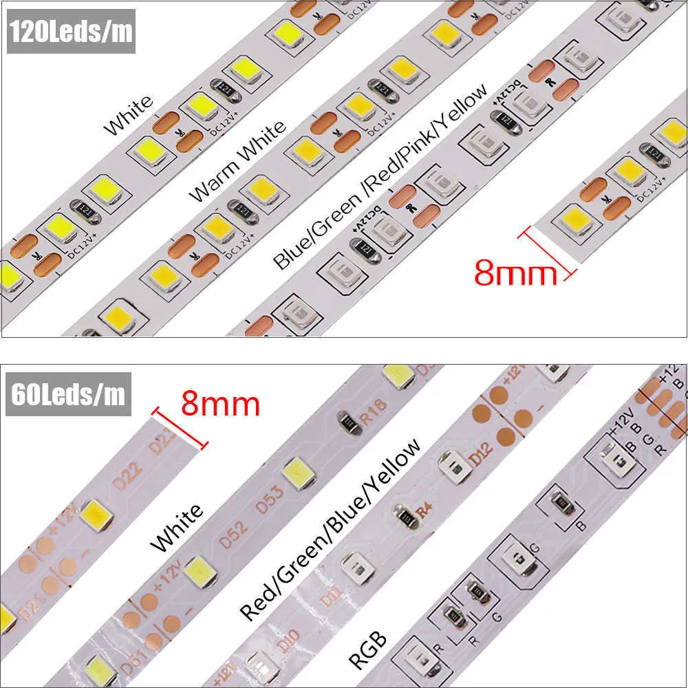 5M 2835 LED Strip 12V Waterproof Led Light 60/120 s/m RGB Tape 5050 5054 Flexible Ribbon White/Red/Green/Blue Y0720